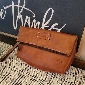 Patricia Nash Fold-over Wristlet/Clutch Leather Light Brown Gently Used Clean